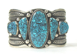 Authentic Native American Sterling Silver Kingman Spider Web Turquoise  Bracelet 7 inch by Navajo artisan Guy Hoskie