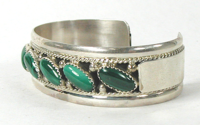 Authentic Native American Sterling Silver Malachite  Bracelet 6 3/8 inch by Navajo artisan James Shay