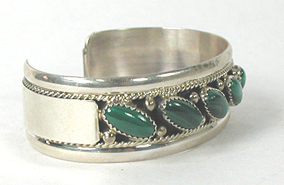 Authentic Native American Sterling Silver Malachite  Bracelet 6 3/8 inch by Navajo artisan James Shay