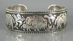 Authentic Native American Sterling Silver overlay Bison bracelet size 7 3/4 by Navajo silversmith Richard Singer