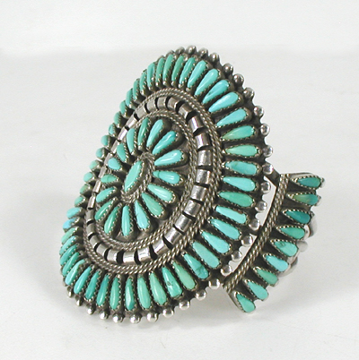 Vintage Sterling Silver and Turquoise Petit Point Bracelet 7 inch