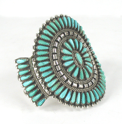 Vintage Sterling Silver and Turquoise Petit Point Bracelet 7 inch