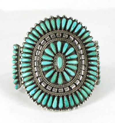 Vintage Sterling Silver and Turquoise Petit Point Bracelet 7 inch