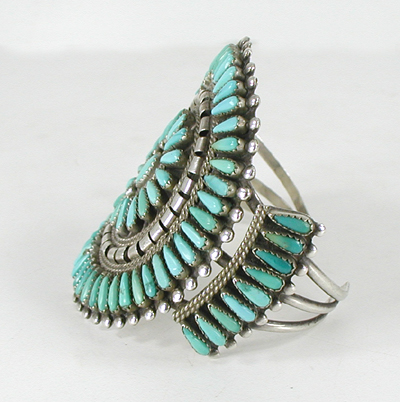 Vintage Sterling Silver and Turquoise Petit Point Bracelet 7 inch