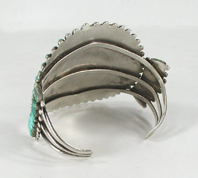 Vintage Sterling Silver and Turquoise Petit Point Bracelet 7 inch