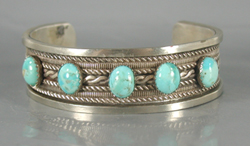 Authentic Native American Sterling Silver Turquoise Bracelet 7 1/4 inch by Zuni artisan Raymond Gasper