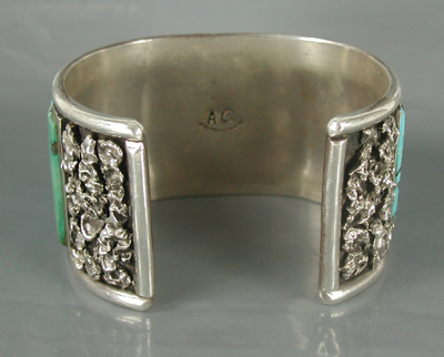 Authentic Native American Sterling Silver Turquoise Cobblestone Inlay Bracelet 7 inch by Zuni artisan Arlan Gasper