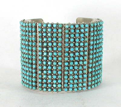 Authentic Native American sterling silver Turquoise Snake Eye Bracelet by Zuni April Haloo 