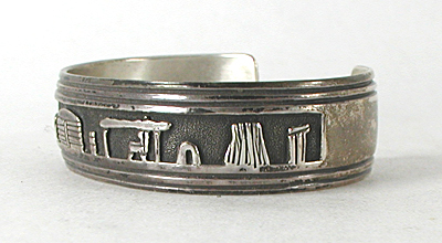 Sterling Silver overlay and turquoise bear bracelet 6 1/2 inch by Navajo silversmith Francis Tabaha