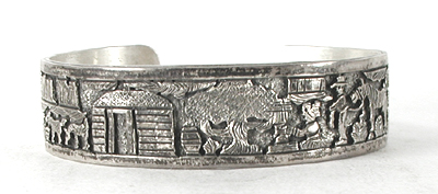 Authentic Native American Sterling Silver Storyteller Bracelet by Navajo artisan Benny Benally 