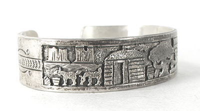 Authentic Native American Sterling Silver Storyteller Bracelet by Navajo artisan Benny Benally 