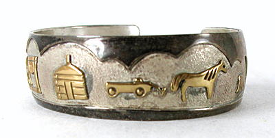 Authentic Native American Sterling Silver Storyteller Bracelet size 6 1/2