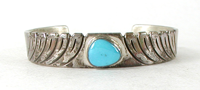 Vintage Sterling Silver and Turquoise Bracelet 6 1/4 inch by Navajo silversmith Steve Yellowhorse