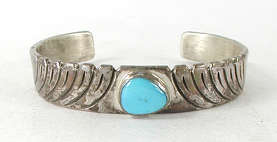 Vintage Sterling Silver and Turquoise Bracelet 6 1/4 inch by Navajo silversmith Steve Yellowhorse