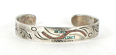 vintage sterling silver Chip Inlay Bracelet 6 1/2 inch