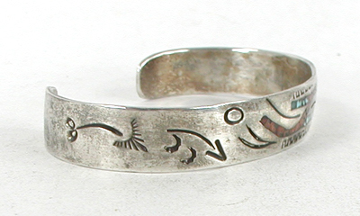 vintage sterling silver Chip Inlay Bracelet 6 1/2 inch