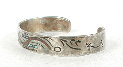vintage sterling silver Chip Inlay Bracelet 6 1/2 inch