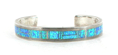 sterling silver and imitation blue opal Inlay Bracelet 6 3/4 inch