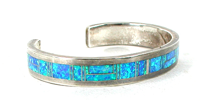 sterling silver and imitation blue opal Inlay Bracelet 6 3/4 inch