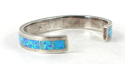 sterling silver and imitation blue opal Inlay Bracelet 6 3/4 inch