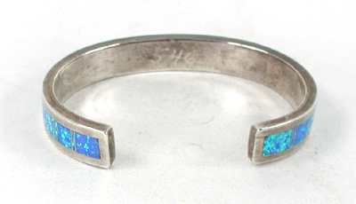 sterling silver and imitation blue opal Inlay Bracelet 6 3/4 inch