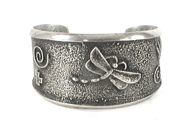 sterling silver Tufa Cast Dragonfly Bracelet 6 1/2 inch by Navajo silversmith Monty Claw