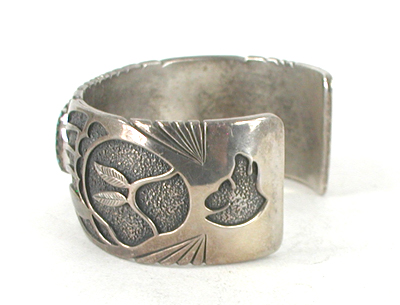 authentic Native American sterling silver Overlay Bear Paw Turquoise Bracelet 6 3/4 inch by Navajo silversmith Charlie Bowie