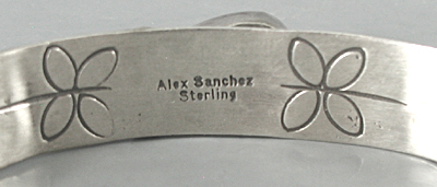 Authentic Native American sterling silver Symbols Bracelet with Turquoise by Navajo Alex Sanchez size 6 3/4