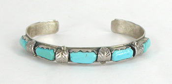 authentic Native American Sterling Silver Turquoise Bracelet by Zuni silversmith Wayne Cheama 6 1/4 inch 