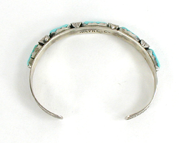 authentic Native American Sterling Silver Turquoise Bracelet by Zuni silversmith Wayne Cheama 6 1/4 inch 