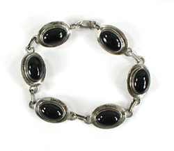 Vintage Sterling Silver Link Onyx Bracelet fits up to a 7 1/4 inch wrist