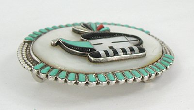 Authentic Vintage NOS Zuni sterling silver inlay kachina belt buckle