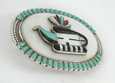Authentic Vintage NOS Zuni sterling silver inlay kachina belt buckle