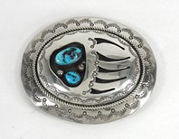 Authentic Vintage NOS Native American sterling silver and turquoise bear paw shadowbox belt buckle by Navajo Wilber Musket