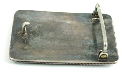Vintage sterling silver, turquoise, mother of pearl and coral belt buckle