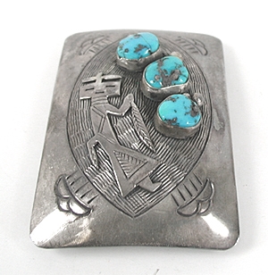Authentic Vintage Navajo Sterling silver and Turquoise Kachina belt buckle by Roy Vandever
