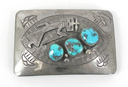 Authentic Vintage Navajo Sterling silver and Turquoise Kachina belt buckle by Roy Vandever