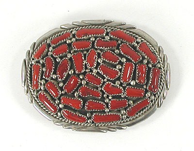 Vintage sterling silver Coral belt buckle