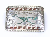 Authentic Native American Vintage sterling silver and chip inlay Roadrunner Belt buckle by Navajo artist Hyson Craig