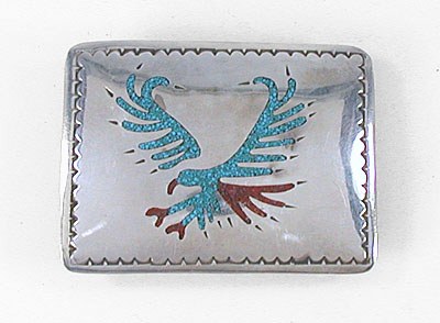 Vintage sterling silver and chip inlay Eagle Belt buckle
