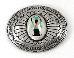 Authentic Native American Vintage sterling silver inlay maiden Belt buckle by Navajo artist Harrison Blackgoat