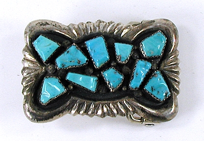 Authentic Native American sterling silver and Turquoise belt buckle by Zuni artist George and Lupeta Leekity
