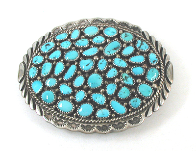 Authentic Native American sterling silver and Turquoise belt buckle by Navajo artisan Vivian Jones