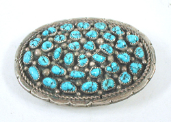 Authentic Native American sterling silver and Turquoise belt buckle by Navajo artisan Dean Brown