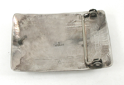 Authentic Native American sterling silver and Coral belt buckle by Navajo artisan Silvia Chee