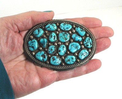 Authentic Native American sterling silver and Turquoise belt buckle by Navajo artisan Keith James