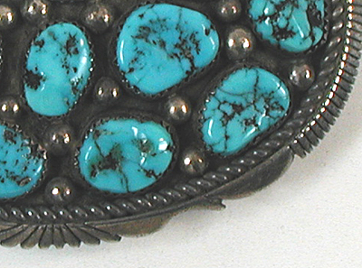 Authentic Native American sterling silver and Turquoise belt buckle by Navajo artisan Keith James