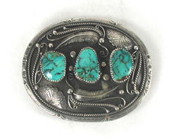 Authentic Native American sterling silver and Turquoise belt buckle by Navajo artisan Delbert Begay