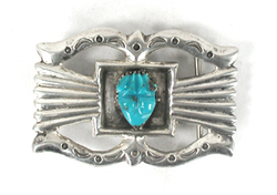 Vintage tufa cast sterling silver belt buckle with turquoise frog