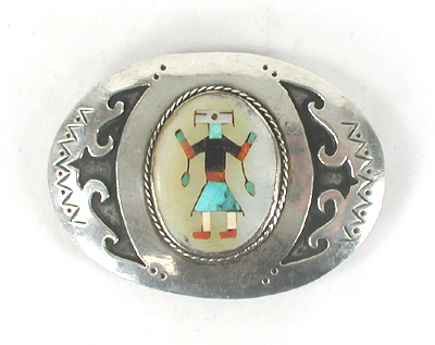 sterling silver belt buckle with Inlay Kachina